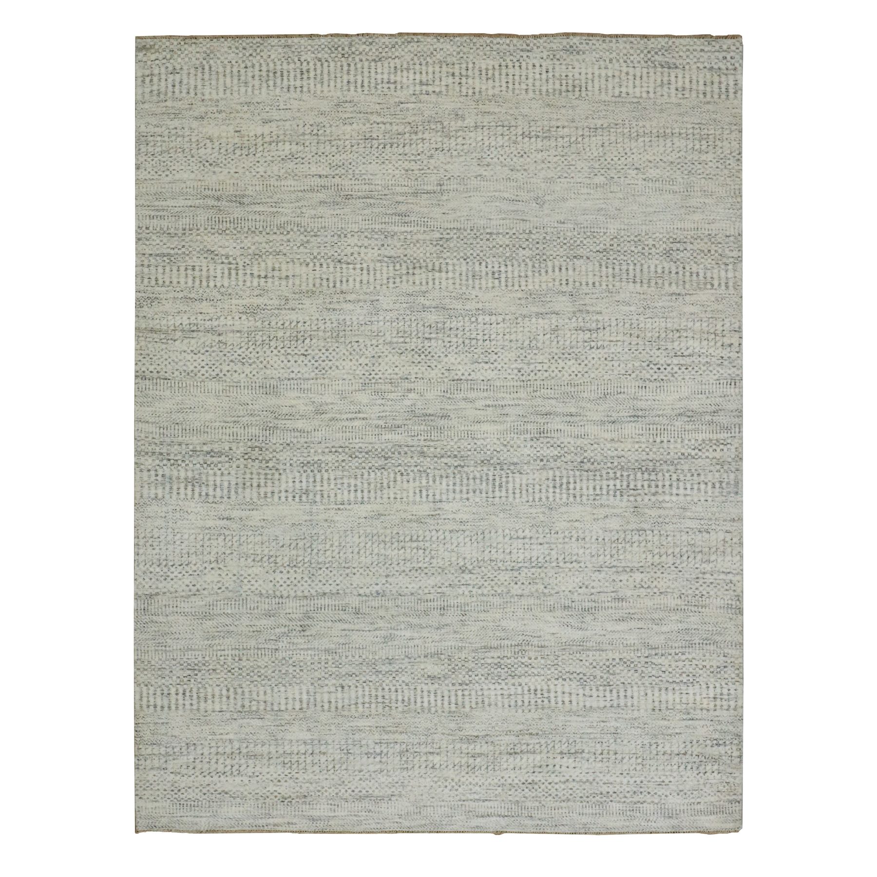 5'4"x7'1" Egret White, Tone on Tone, Soft and Pure Wool, Hand Knotted Modern Grass Design, Organic Sustainable Textile, Oriental Rug 